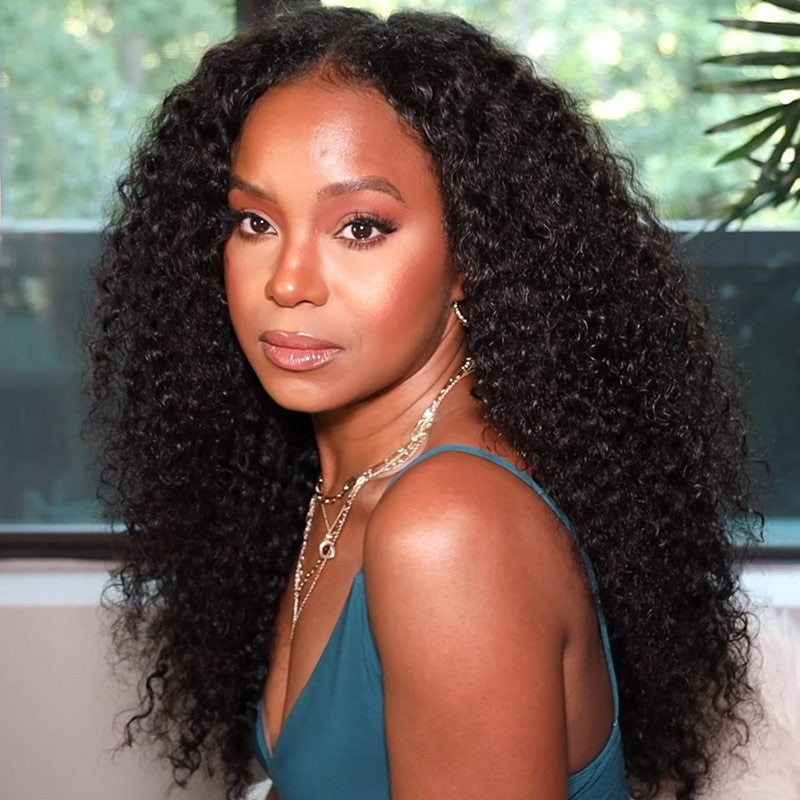 Sunber Effortless To Put On Curly V Part Wig Human Hair No Leave Out Glueless Wigs Flash Sale