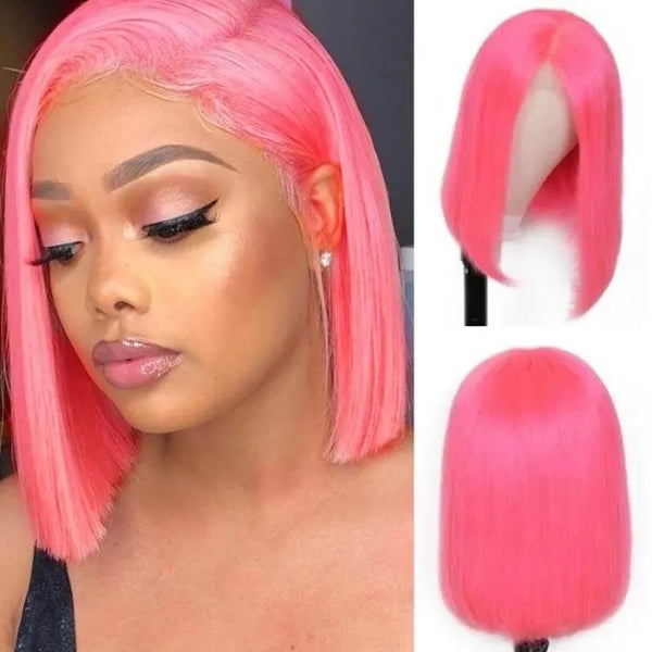Flash Sale Sunber Pink Bob 13x4 Lace Front Straight Human Hair Wig