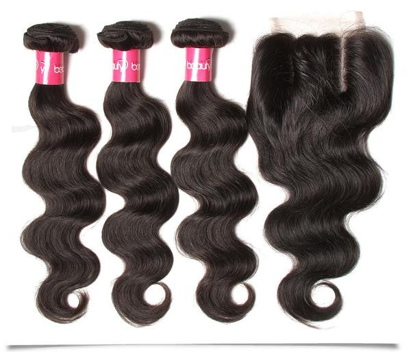 Virgin Malaysian Hair Body Wave 4 Bundles With 4*4 Lace Closure, Tangle Free, No Shedding - Sunberhair