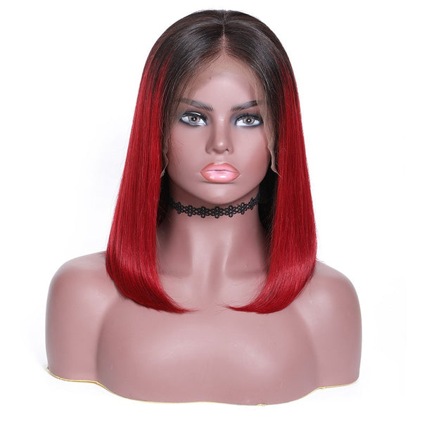 9A Grade Lace Front Wigs Colored Ombre 1B/99J Human Hair Wigs Straight Bob Wig