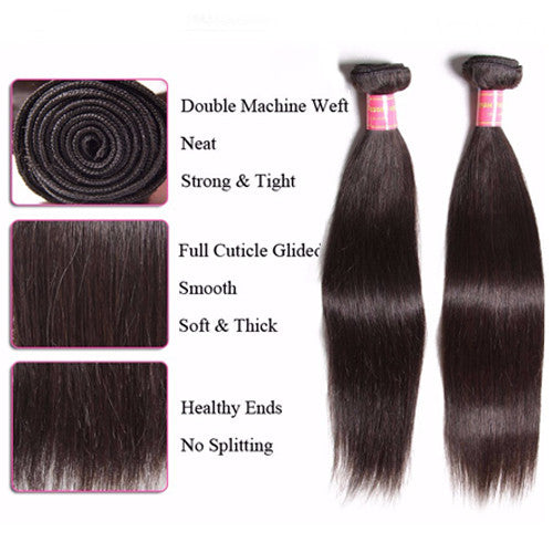 Peruvian Straight Hair 3 Bundles with 13*4 Frontal Closure, Virgin Human Hair - Sunberhair