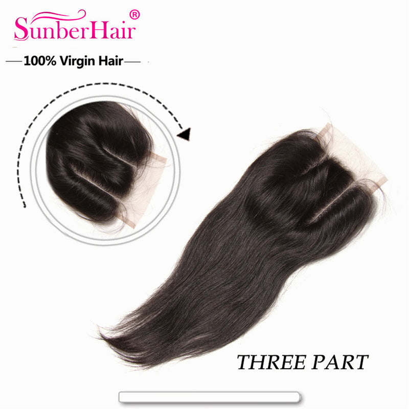 4*4 Lace Closures Straight Hair, Peruvian/Malaysian/Brazilian Hair, Three/Middle/Free Part Closure - Sunberhair