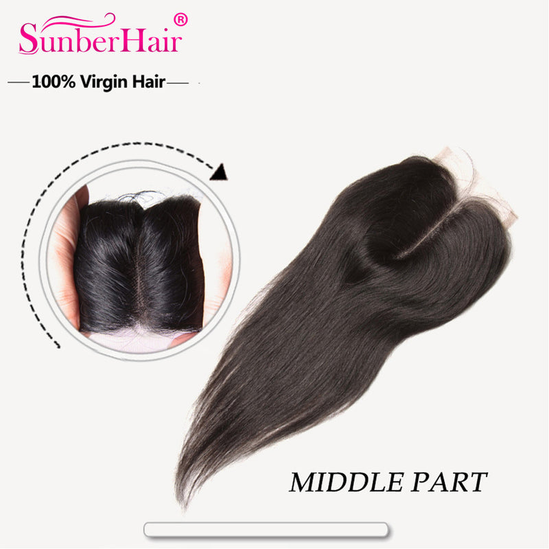 4*4 Lace Closures Straight Hair, Peruvian/Malaysian/Brazilian Hair, Three/Middle/Free Part Closure - Sunberhair