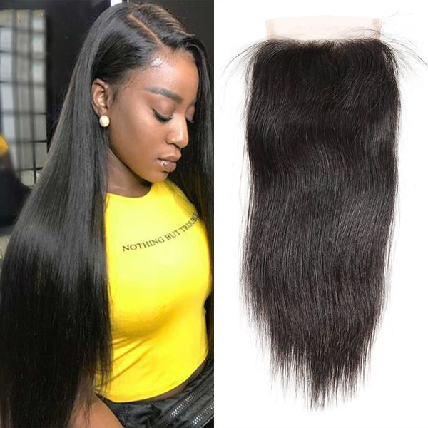 Sunber Hair Brazilian Human Straight Hair 4x4 Free Part Lace Closure Pre-Plucked With Baby Hair