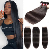 Sunber Hair Peruvian Straight Hair Bundles 3 Bundles With 4x4 inch Swiss Lace Closure, 8"-30" in stocks