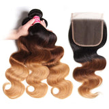 Ombré Hair T1b/4/27 Body Wave Human Hair 3 Bundles with Lace Closure - Sunberhair