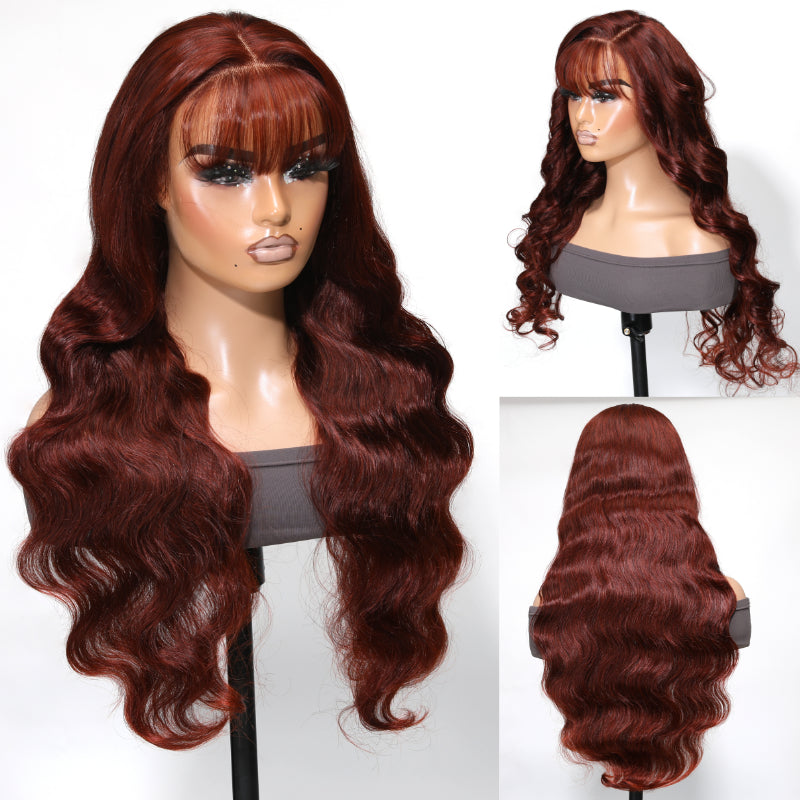 Sunber Body Wave Reddish Brown 13x4 Lace Front Wigs And  Human Hair With Bangs