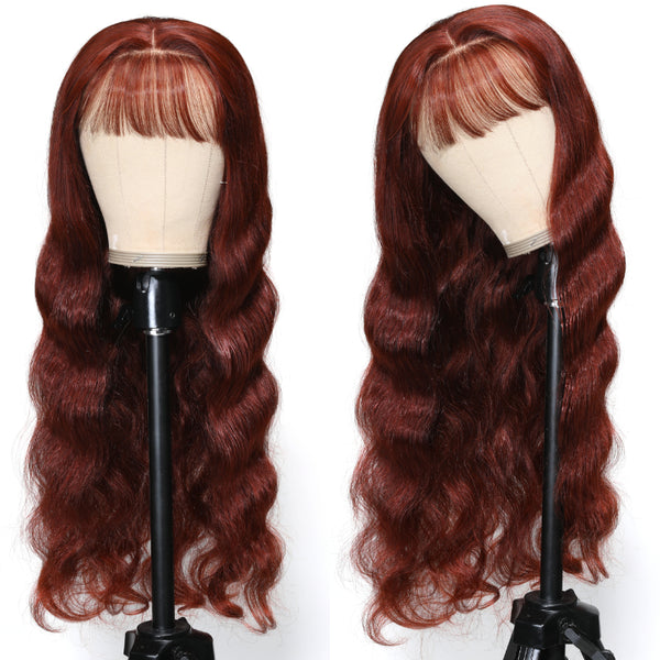 Sunber Body Wave Reddish Brown 13x4 Lace Front Wigs And  Human Hair With Bangs