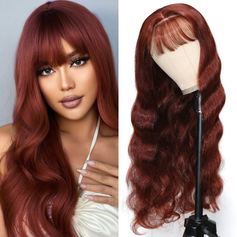 Sunber Body Wave Reddish Brown 13x4 Lace Front Wigs And  Human Hair With Bangs