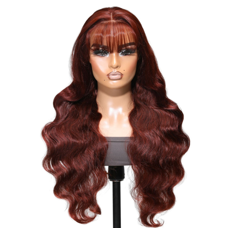 Sunber Body Wave Reddish Brown 13x4 Lace Front Wigs And  Human Hair With Bangs