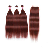 Sunber Hair Reddish Brown Straight Human Hair 3Bundles with 4x4 Lace Closure
