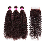 Sunber Hair Reddish Brown Jerry Curly Human Hair 3Bundles with 4x4 Lace Closure