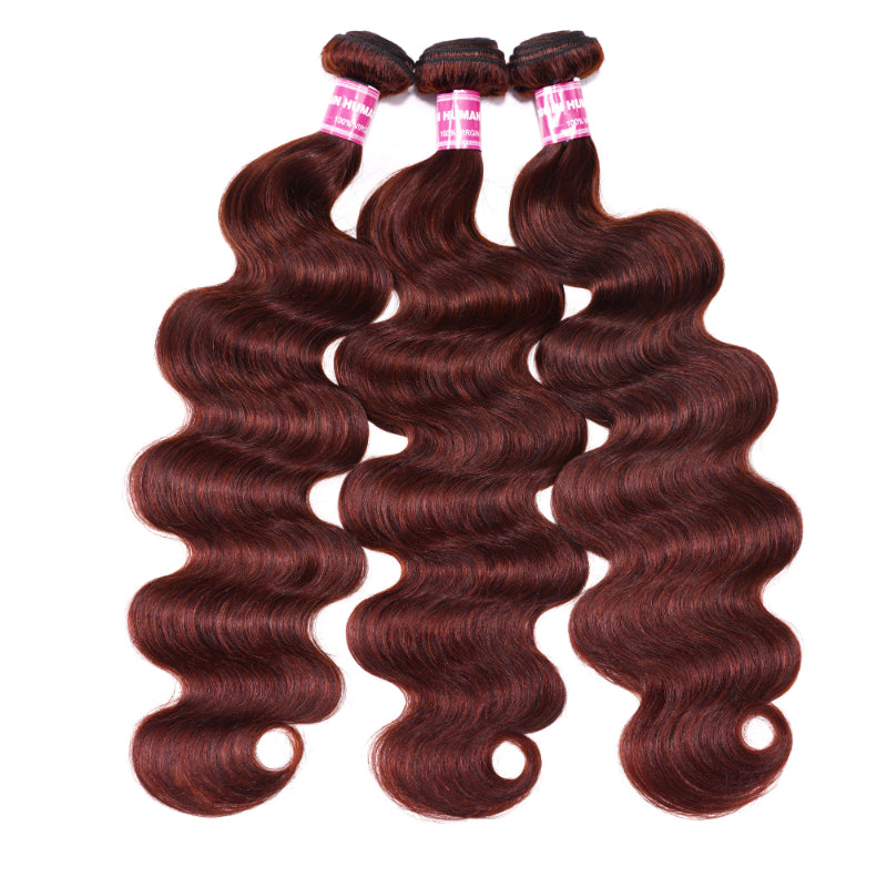 Sunber Hair Reddish Brown Body Wave 3 Bundles Human Hair Weave