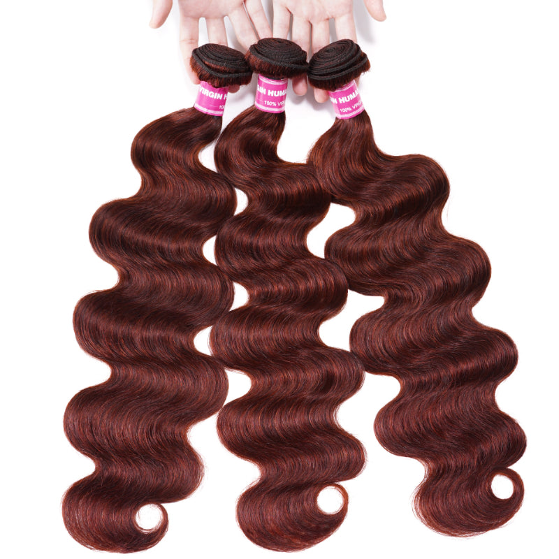 Sunber Hair Reddish Brown Body Wave 3 Bundles Human Hair Weave