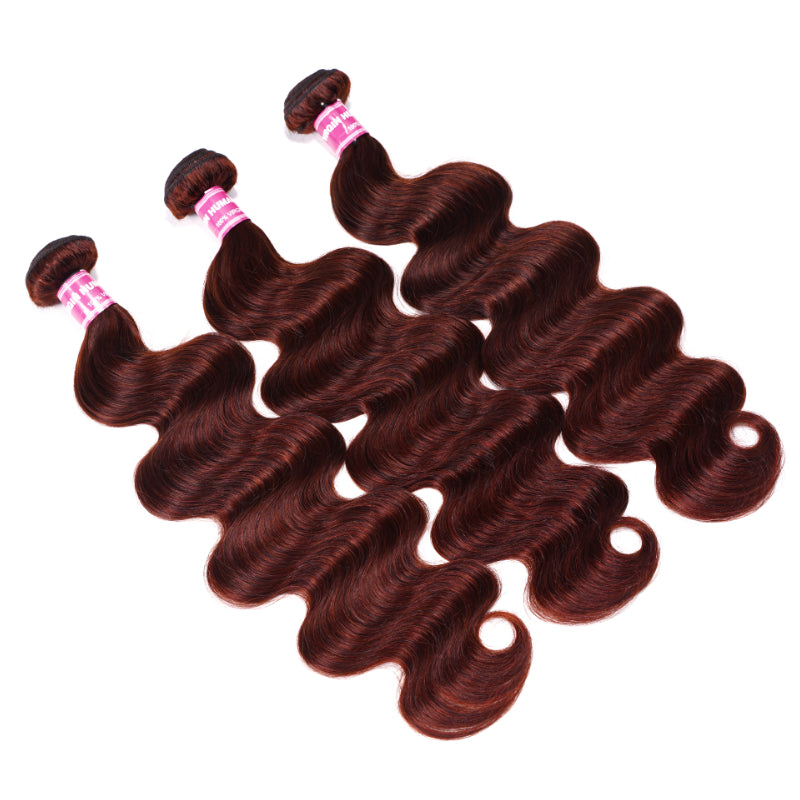 Sunber Hair Reddish Brown Body Wave 3 Bundles Human Hair Weave