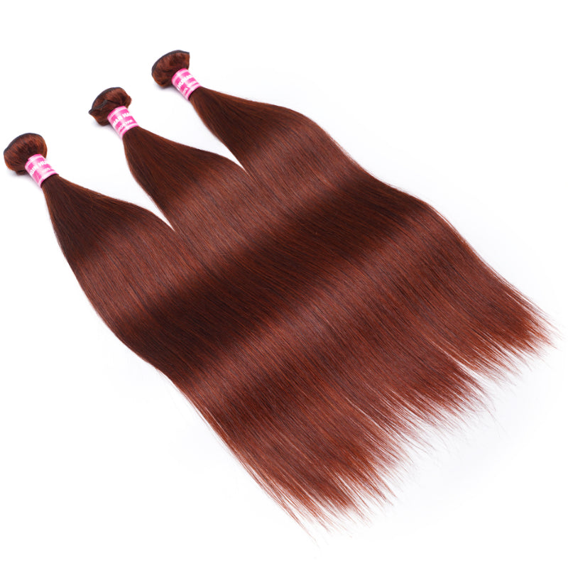 Sunber Hair Reddish Brown Straight 3 Bundles Human Hair Weave