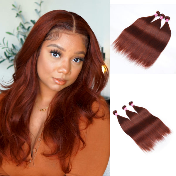 Sunber Hair Reddish Brown Straight 3 Bundles Human Hair Weave