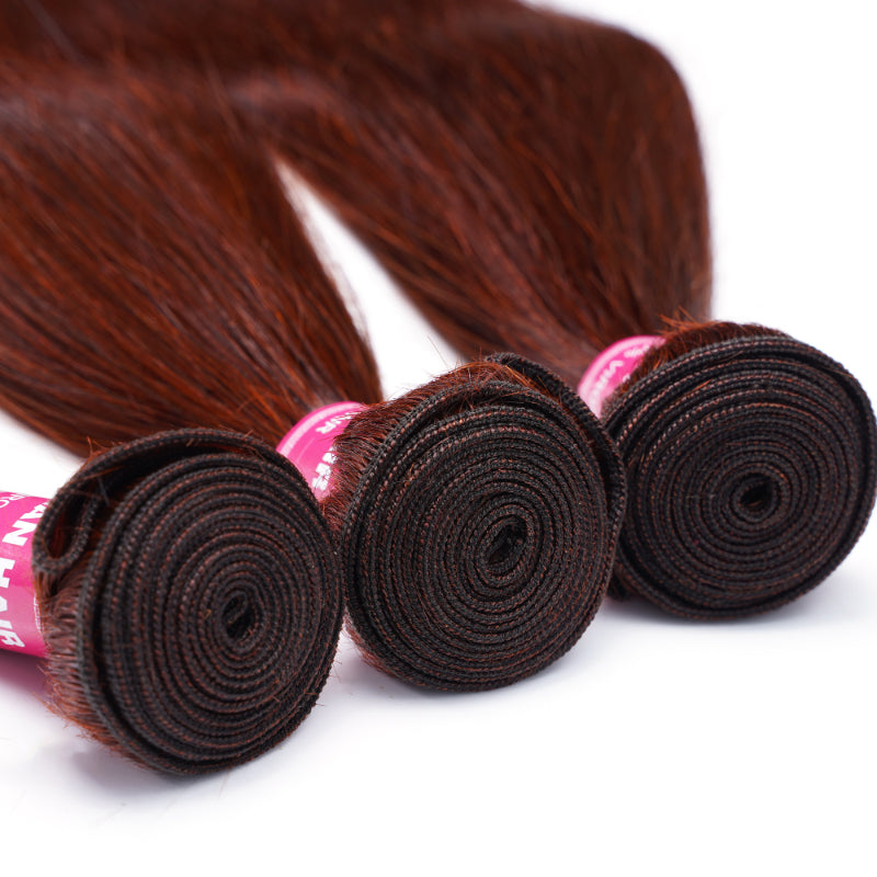 Sunber Hair Reddish Brown Straight 3 Bundles Human Hair Weave