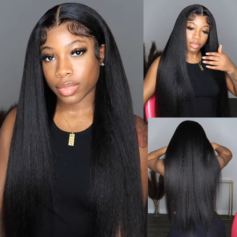 Flash Sale 4C Kinky Edge Kinky Straight Lace Wig 13X4 Lace Front Human Hair Wigs Yaki Straight Wigs With Baby Hair