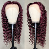 Sunber Burgundy Red 99J Deep Wave 13x4 Lace Front Wig with Baby Hair For Woman
