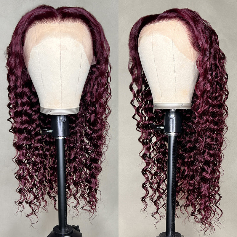 Sunber Burgundy Red 99J Deep Wave 13x4 Lace Front Wig with Baby Hair For Woman