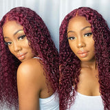 Sunber Burgundy Red 99J Deep Wave 13x4 Lace Front Wig with Baby Hair For Woman