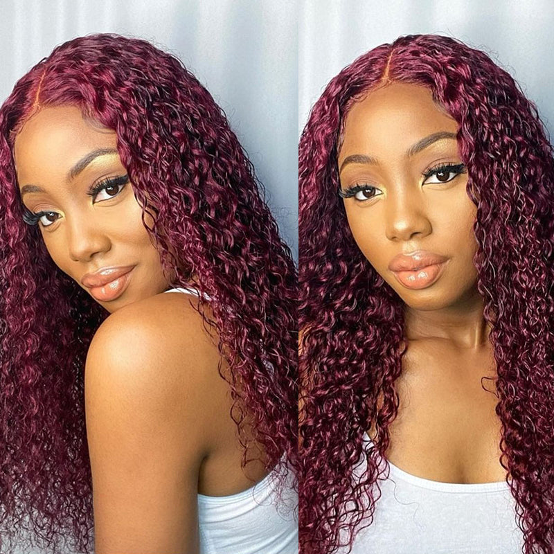 Sunber Burgundy Red 99J Deep Wave 13x4 Lace Front Wig with Baby Hair For Woman
