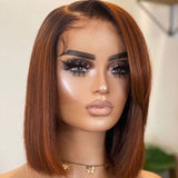 Flash Sale Sunber Red Brown  Blunt Cut Short Bob Wig 13X5 T Part Lace Front Wig Pre Plucked