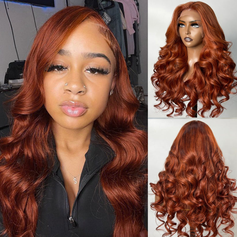 BOGO Sunber Copper Brown Body Wave 13x4 Lace Front Wigs  Pre-Plucked With Babyhair