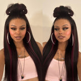 Sunber Dark And Burgundy Highlights 13x4 Lace Front Wigs With Straight Human Hair