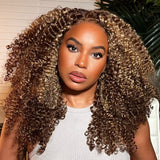 Sunber 4C Kinky Curly Honey Blonde Highlight 13*4 Lace Front Wig Human Hair Natural Density