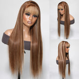 Sunber TL4/12 Honey Blond Highlight Human Hair Wig With Bangs Virgin Human Hair Lace Front Wigs