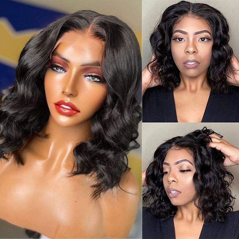 Sunber Short Bob T Middle Part Lace Front Wigs Easy Wear & Go Glueless Virgin Human Hair Wigs