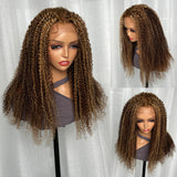 【180% Density】Flash Sale Sunber Kinky Curly Honey Blonde Highlight 13*4 Lace Front Wig Human Hair Natural Density