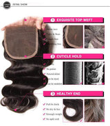 Peruvian Virgin Hair Body Wave 3 Bundles With 4*4 Free/Middle/3 Part Lace Closure - Sunberhair