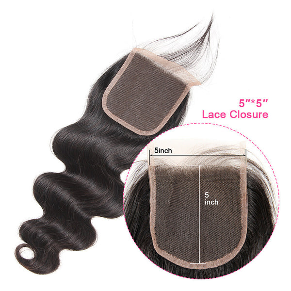 Sunber Hair Brazilian Human Body Wave Hair 5x5 Free Part Lace Closure Pre-Plucked With Baby Hair