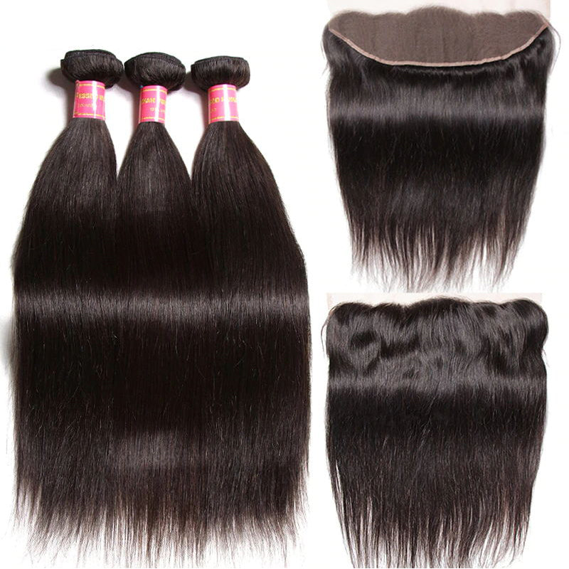 Sunber Hair Straight Hair 3 Bundles with 13*4 Transparent Ear to Ear Frontal Closure