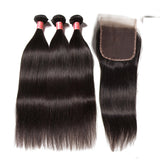 Brazilian Virgin Hair Silky Straight Hair 3 Bundles With 4x4 Lace Closure, 7A Human Hair Weaves - Sunberhair