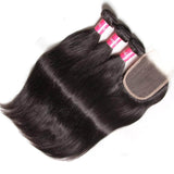Peruvian Straight Hair Bundles 3 Bundles With 4x4inch Swiss Lace Closure, 8"-30" in stocks - Sunberhair