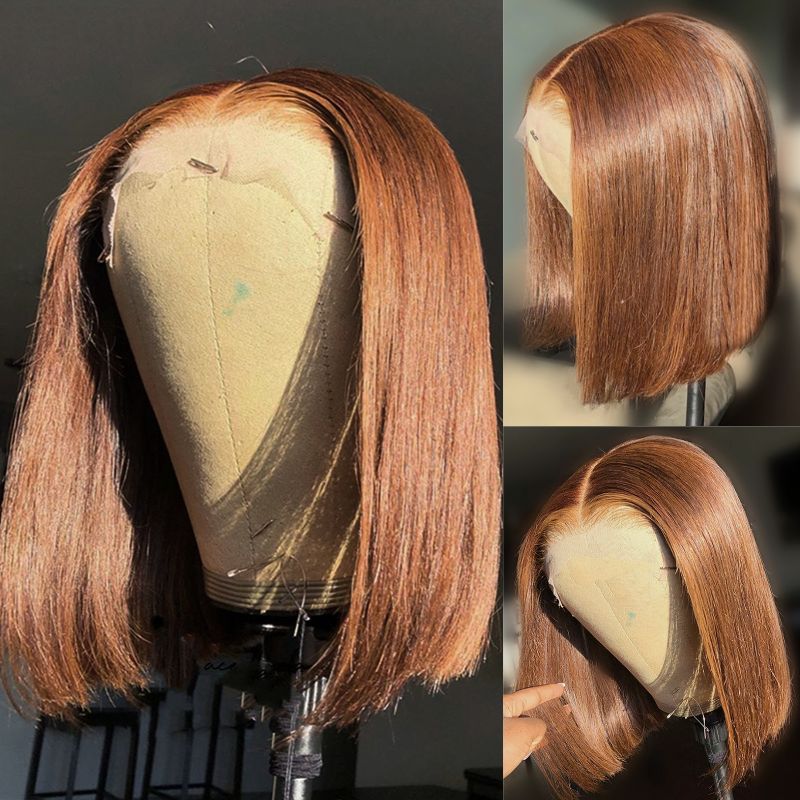 Flash Sale Sunber Red Brown  Blunt Cut Short Bob Wig 13X5 T Part Lace Front Wig Pre Plucked