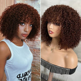 Sunber Reddish Brown Jerry curly Short Bob Wigs With Bang