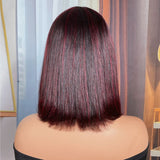 BOGO Sunber Mix Highlight Burgundy Bob Wig With Bangs