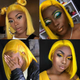 Sunber Lemon Yellow Straight Shoulder Length 13x4 Bob Lace Wig