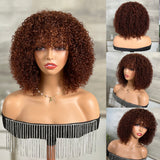 Sunber Reddish Brown Jerry curly Short Bob Wigs With Bang