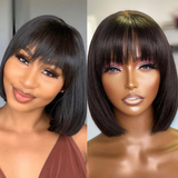 2 Wigs $99 Sunber Straight Bob With Bangs And Highlight Burgundy Bouncy Curl Wigs Flash Sale