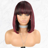 BOGO Sunber Mix Highlight Burgundy Bob Wig With Bangs