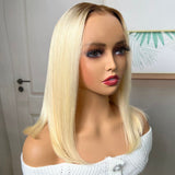 【180% Density】Flash Sale Sunber Blonde 13x4 Lace Front Straight Bob Wig With Dark Roots