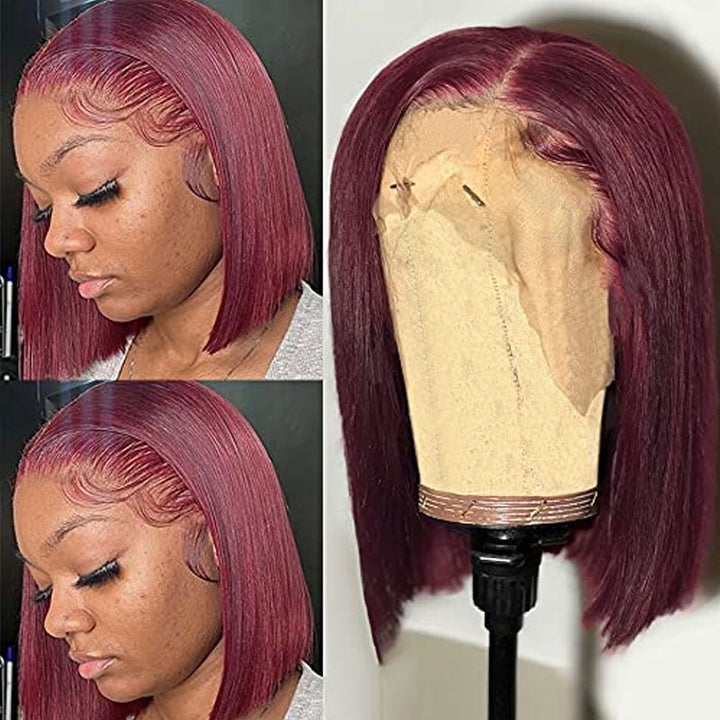 Sunber 99J Burgundy Color T Part Lace Front Wig Blunt Cut Bob Wigs