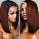 $100 Off Sunber 180% Density Dark Copper Red Balayage Angled Sleek 13x4 Lace Front Short Bob Wig