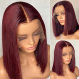 Sunber 99J Burgundy Color T Part Lace Front Wig Blunt Cut Bob Wigs